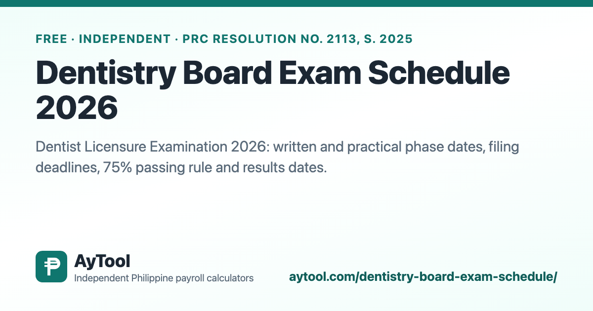 Dentistry Board Exam Schedule 2026 (Dentist Licensure Exam) — AyTool summary card