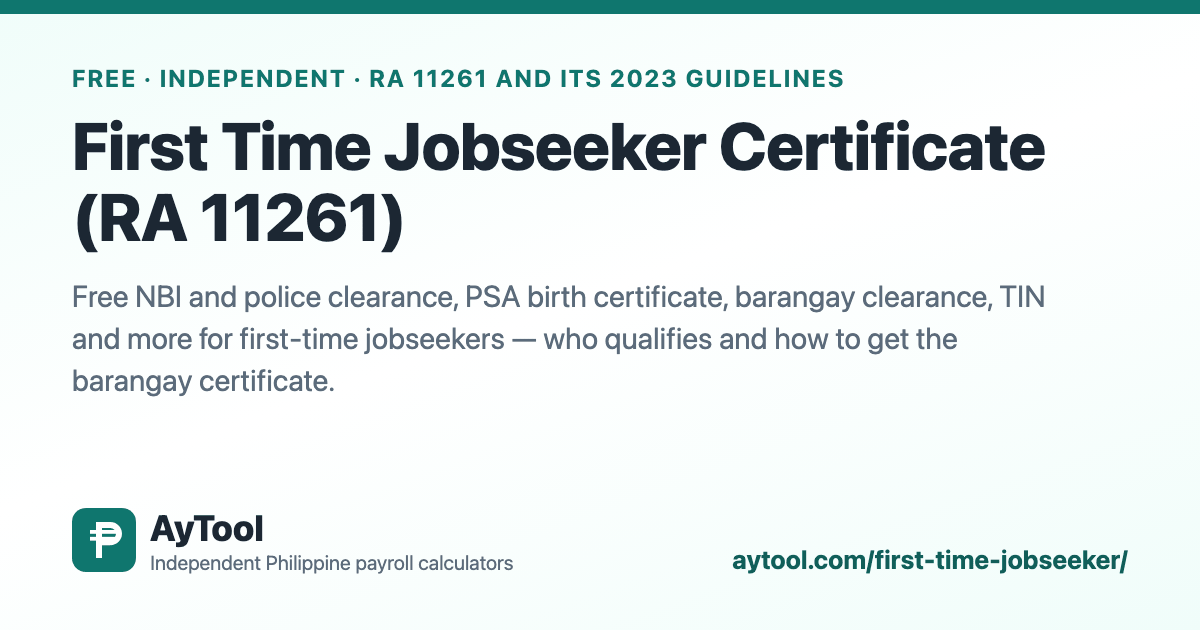 First Time Jobseeker Certificate (RA 11261): Free Documents Guide — AyTool summary card