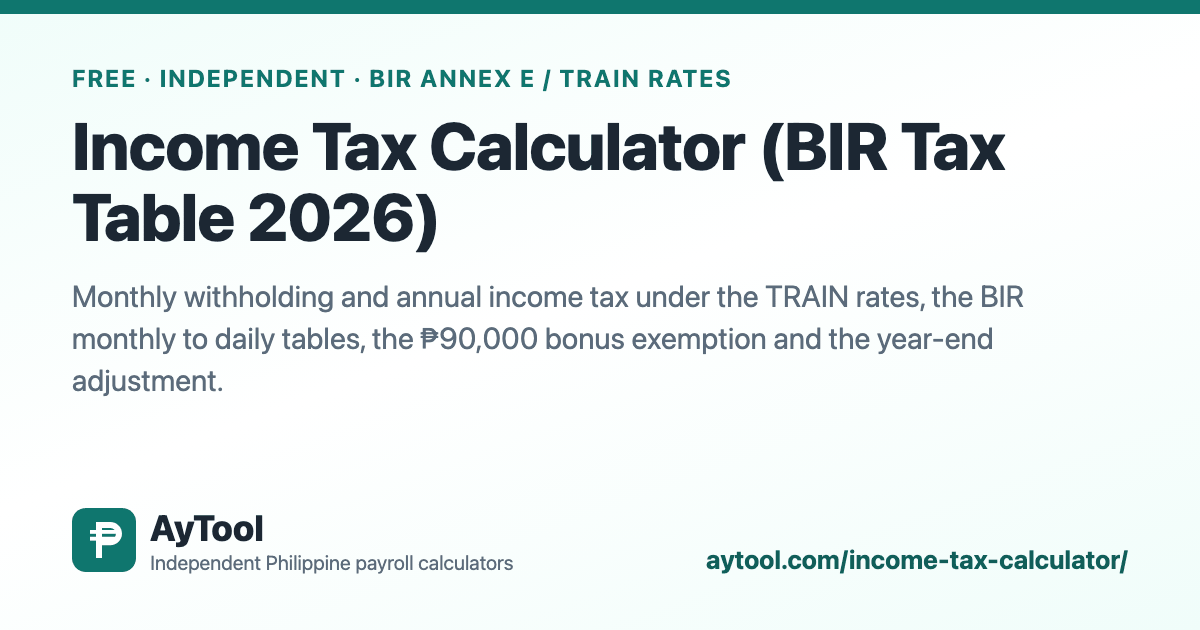 Income Tax Calculator Philippines (BIR Tax Table 2026) — AyTool summary card