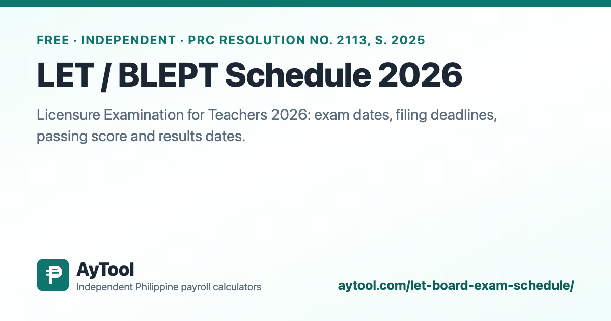 LET / BLEPT Schedule 2026 (Teachers Board Exam) — AyTool summary card