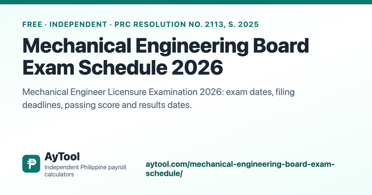 Mechanical Engineering Board Exam Schedule 2026 — AyTool summary card