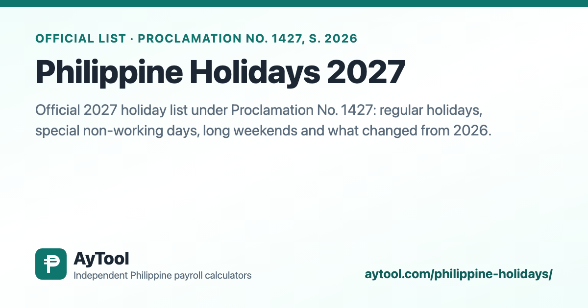 Philippine Holidays 2027 (Official List) — AyTool summary card
