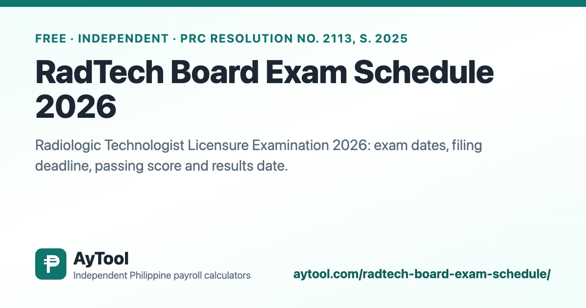 RadTech Board Exam Schedule 2026 (Radiologic Technologist Licensure Exam) — AyTool summary card