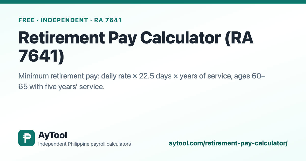 Retirement Pay Calculator (RA 7641) — AyTool summary card