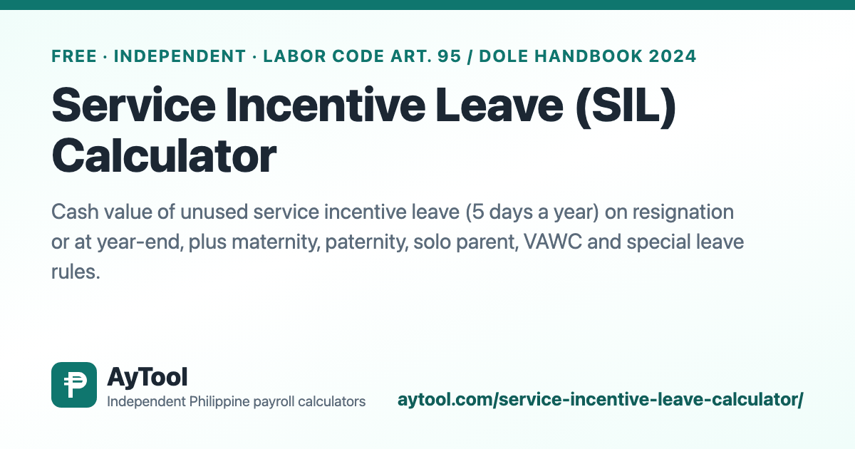 Service Incentive Leave (SIL) Calculator and Leave Benefits — AyTool summary card