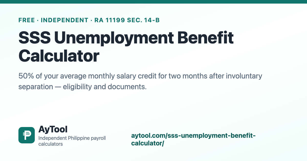 SSS Unemployment Benefit Calculator — AyTool summary card